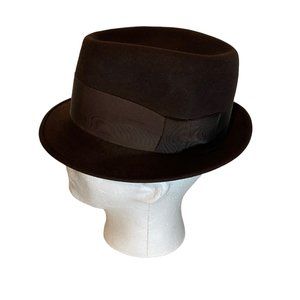 Vtg Fahey-Brockman Brown Felt Porkpie Hat Enduro Brim Custom Made USA 6-3/4 EUC!